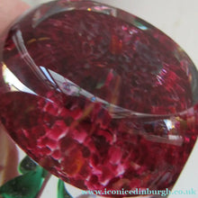 Load image into Gallery viewer, 1960s Strathearn Paperweight Lampwork Pink Flower and Faceted Panels Original Box Scottish Glass
