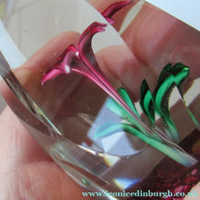 Load image into Gallery viewer, 1960s Strathearn Paperweight Lampwork Pink Flower and Faceted Panels Original Box Scottish Glass
