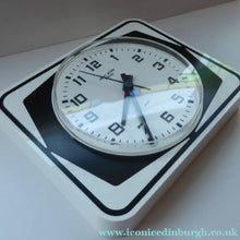 Load image into Gallery viewer, Vintage 1970s ANSTEY &amp; WILSON Abstract Black and White Wall Clock. Good Vintage Condition. Battery Operated

