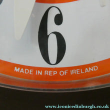 Load image into Gallery viewer, Made in Ireland Wall Clock Hanson or Hansco. Vintage Orange and Brown Plastic
