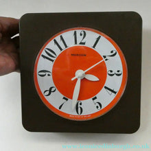Load image into Gallery viewer, Made in Ireland Wall Clock Hanson or Hansco. Vintage Orange and Brown Plastic
