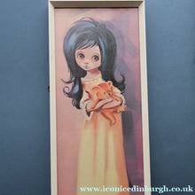 Load image into Gallery viewer, Vintage 1970's Kitsch "Big Eyes" Print By D Golding. Bedtime - Girl with Her Teddy Bear
