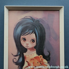 Load image into Gallery viewer, Vintage 1970's Kitsch "Big Eyes" Print By D Golding. Bedtime - Girl with Her Teddy Bear
