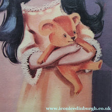 Load image into Gallery viewer, Vintage 1970's Kitsch "Big Eyes" Print By D Golding. Bedtime - Girl with Her Teddy Bear
