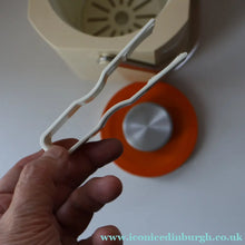 Load image into Gallery viewer, Vintage 1970s SPACE AGE Orange and White Sparklets Ice Bucket. Complete with Tongs in the Lid
