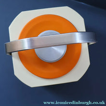 Load image into Gallery viewer, Vintage 1970s SPACE AGE Orange and White Sparklets Ice Bucket. Complete with Tongs in the Lid
