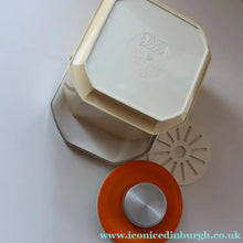 Load image into Gallery viewer, Vintage 1970s SPACE AGE Orange and White Sparklets Ice Bucket. Complete with Tongs in the Lid
