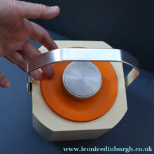 Load image into Gallery viewer, Vintage 1970s SPACE AGE Orange and White Sparklets Ice Bucket. Complete with Tongs in the Lid
