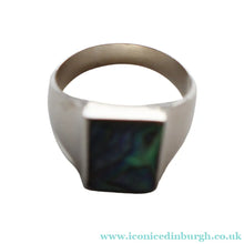 Load image into Gallery viewer, Vintage 1970s Silver Signet Ring with Small Square Abalone Inclusion. Size T
