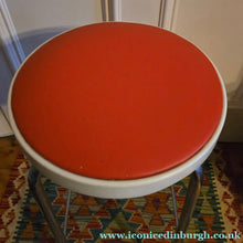 Load image into Gallery viewer, Genuine Vintage 1972 Chair Centre barstools. White Plastic, Tangerine Vinyl and Chrome Legs. THREE AVAILABLE
