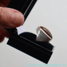 Load image into Gallery viewer, Vintage 1977 Hallmarked Space Age Silver Rings with Oval Tiger's Eye Inclusion. Size O
