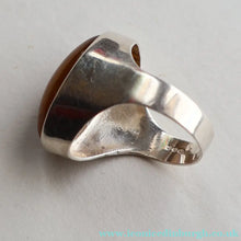 Load image into Gallery viewer, Vintage 1977 Hallmarked Space Age Silver Rings with Oval Tiger's Eye Inclusion. Size O
