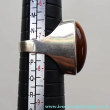 Load image into Gallery viewer, Vintage 1977 Hallmarked Space Age Silver Rings with Oval Tiger's Eye Inclusion. Size O
