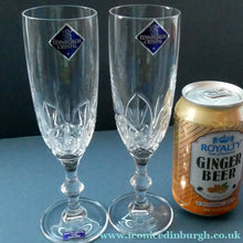 Load image into Gallery viewer, Vintage Edinburgh Crystal PAIR of Tall CHAMPAGNE Flute Glasses.  7 3/8 inches
