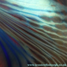 Load image into Gallery viewer, Vintage 1980s OKRA Style Cobalt Blue Glass Vase with Metallic and Red Lustre Swirls
