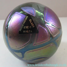 Load image into Gallery viewer, Iridescent 1990 Maltese Phoenician Glass Paperweight with Peacock Lustres
