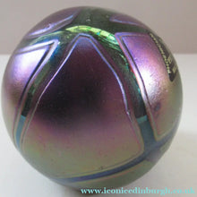 Load image into Gallery viewer, Iridescent 1990 Maltese Phoenician Glass Paperweight with Peacock Lustres

