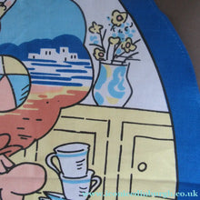 Load image into Gallery viewer, VINTAGE 1990s Cotton Tea Towel or Bar Cloth. Circular TETLEYS TEA Advertising Cloth
