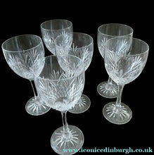 Load image into Gallery viewer, 1990s Edinburgh Crystal Tall White Wine Glasses. TWEED Pattern. Set of Six
