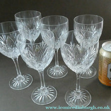 Load image into Gallery viewer, 1990s Edinburgh Crystal Tall White Wine Glasses. TWEED Pattern. Set of Six
