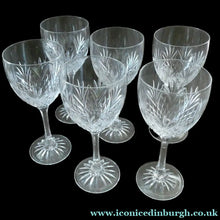 Load image into Gallery viewer, 1990s Edinburgh Crystal Tall White Wine Glasses. TWEED Pattern. Set of Six
