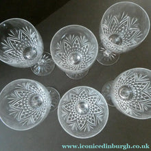 Load image into Gallery viewer, 1990s Edinburgh Crystal Tall White Wine Glasses. TWEED Pattern. Set of Six
