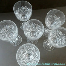 Load image into Gallery viewer, 1990s Edinburgh Crystal Tall White Wine Glasses. TWEED Pattern. Set of Six
