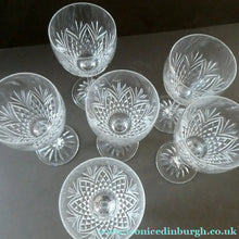 Load image into Gallery viewer, 1990s Edinburgh Crystal Tall White Wine Glasses. TWEED Pattern. Set of Six
