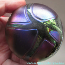 Load image into Gallery viewer, Iridescent 1990 Maltese Phoenician Glass Paperweight with Peacock Lustres
