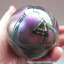 Load image into Gallery viewer, Iridescent 1990 Maltese Phoenician Glass Paperweight with Peacock Lustres
