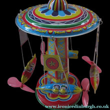 Load image into Gallery viewer, Products Vintage 2000 SCHYLLING Rocket Ride Carousel. Tin Plate Clockwork. Rotating Rockets. BOXED
