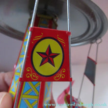 Load image into Gallery viewer, Products Vintage 2000 SCHYLLING Rocket Ride Carousel. Tin Plate Clockwork. Rotating Rockets. BOXED

