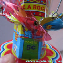 Load image into Gallery viewer, Products Vintage 2000 SCHYLLING Rocket Ride Carousel. Tin Plate Clockwork. Rotating Rockets. BOXED
