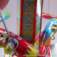 Load image into Gallery viewer, Products Vintage 2000 SCHYLLING Rocket Ride Carousel. Tin Plate Clockwork. Rotating Rockets. BOXED
