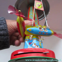 Load image into Gallery viewer, Products Vintage 2000 SCHYLLING Rocket Ride Carousel. Tin Plate Clockwork. Rotating Rockets. BOXED

