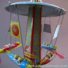 Load image into Gallery viewer, Products Vintage 2000 SCHYLLING Rocket Ride Carousel. Tin Plate Clockwork. Rotating Rockets. BOXED
