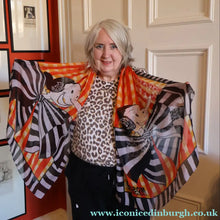 Load image into Gallery viewer, Vintage 2003 Long MOSCHINO Larioseta Como Olive Oyl Silk Scarf (with Original Orange Label)
