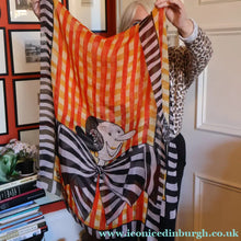 Load image into Gallery viewer, Vintage 2003 Long MOSCHINO Larioseta Como Olive Oyl Silk Scarf (with Original Orange Label)
