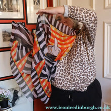Load image into Gallery viewer, Vintage 2003 Long MOSCHINO Larioseta Como Olive Oyl Silk Scarf (with Original Orange Label)
