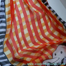 Load image into Gallery viewer, Vintage 2003 Long MOSCHINO Larioseta Como Olive Oyl Silk Scarf (with Original Orange Label)
