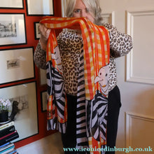 Load image into Gallery viewer, Vintage 2003 Long MOSCHINO Larioseta Como Olive Oyl Silk Scarf (with Original Orange Label)
