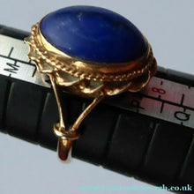 Load image into Gallery viewer, Vintage 9 CT Gold Ring Set With Oval Lapis Lazuli Polished Stone. Size N 1/2
