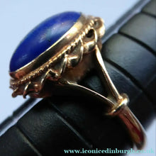 Load image into Gallery viewer, Vintage 9 CT Gold Ring Set With Oval Lapis Lazuli Polished Stone. Size N 1/2
