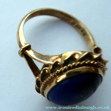 Load image into Gallery viewer, Vintage 9 CT Gold Ring Set With Oval Lapis Lazuli Polished Stone. Size N 1/2
