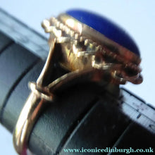 Load image into Gallery viewer, Vintage 9 CT Gold Ring Set With Oval Lapis Lazuli Polished Stone. Size N 1/2

