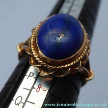 Load image into Gallery viewer, Vintage 9 CT Gold Ring Set With Oval Lapis Lazuli Polished Stone. Size N 1/2
