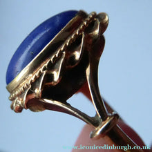 Load image into Gallery viewer, Vintage 9 CT Gold Ring Set With Oval Lapis Lazuli Polished Stone. Size N 1/2
