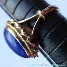 Load image into Gallery viewer, Vintage 9 CT Gold Ring Set With Oval Lapis Lazuli Polished Stone. Size N 1/2
