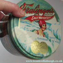 Load image into Gallery viewer, Vintage American Toffee Tin. FRALINGER'S Salt Water Taffy. Atlantic City Image
