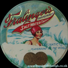 Load image into Gallery viewer, Vintage American Toffee Tin. FRALINGER'S Salt Water Taffy. Atlantic City Image
